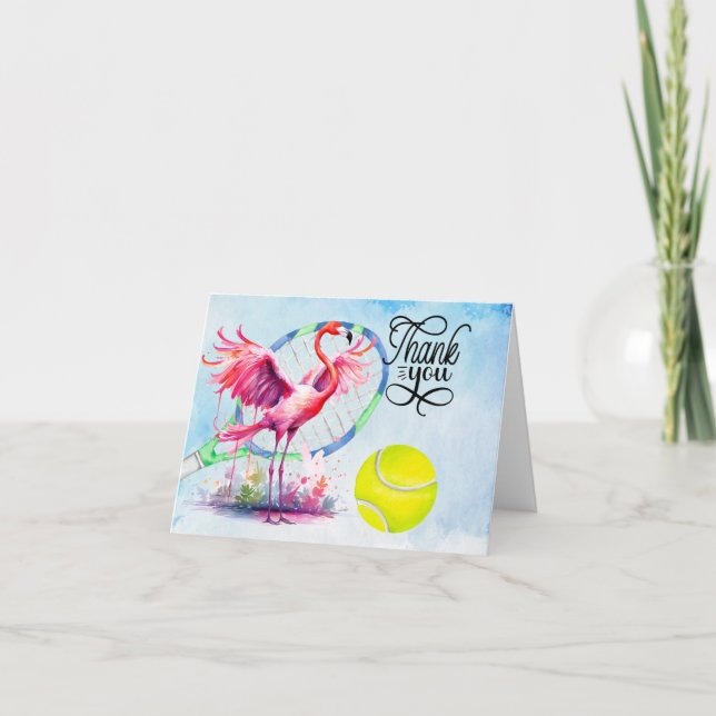 Tennis Flamingo vielen Dank Karte mit Ball auf Pla (Vorderseite)