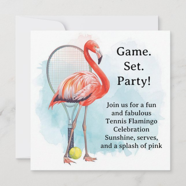Tennis  Flamingo  with racket and ball invitation  (Vorderseite)