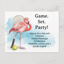 Tennis  Flamingo  with racket and ball invitation  Postkarte