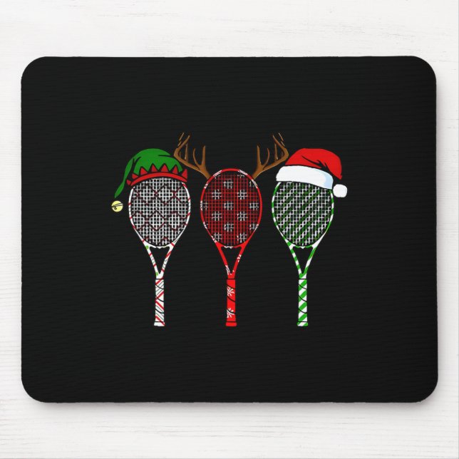 Tennis Frohe Weihnachten 3 Tennis Racket Weihnacht Mousepad (Vorne)