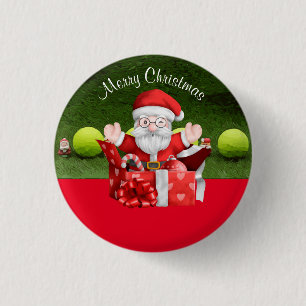 Tennis Frohe Weihnachten mit Ball und Weihnachtsma Button