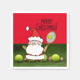 Tennis Frohe Weihnachten mit Ball und Weihnachtsma Serviette