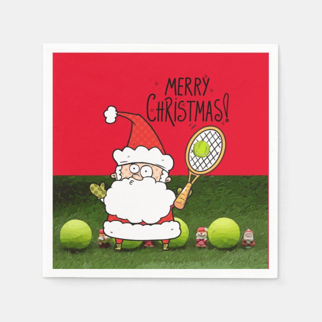 Tennis Frohe Weihnachten mit Ball und Weihnachtsma Serviette (Vorderseite)