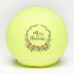 Tennis Frohe Weihnachten mit Blume Kranz Tennisbälle