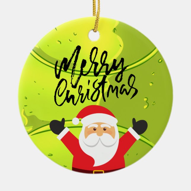 Tennis Frohe Weihnachten mit dem Weihnachtsmann an Keramik Ornament (Vorne)