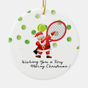 Tennis Frohe Weihnachten mit dem Weihnachtsmann Keramik Ornament
