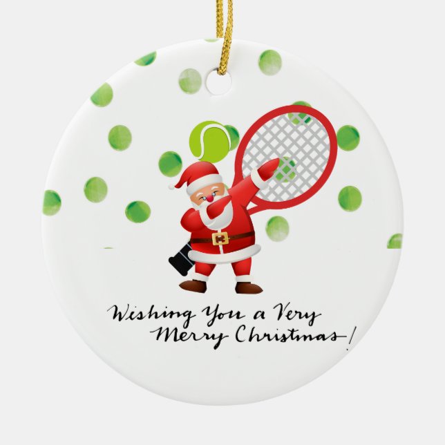 Tennis Frohe Weihnachten mit dem Weihnachtsmann Keramik Ornament (Vorne)