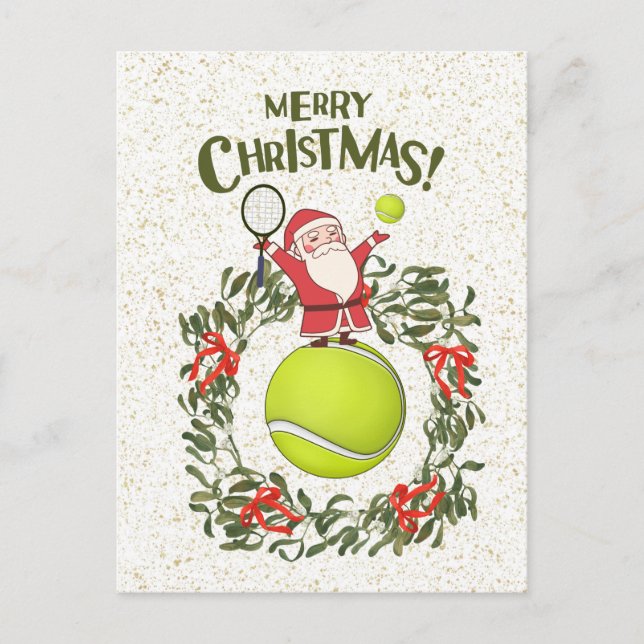 Tennis Frohe Weihnachten mit dem Weihnachtsmann Postkarte (Vorderseite)