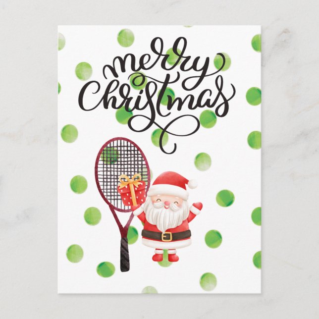 Tennis Frohe Weihnachten mit dem Weihnachtsmann Postkarte (Vorderseite)