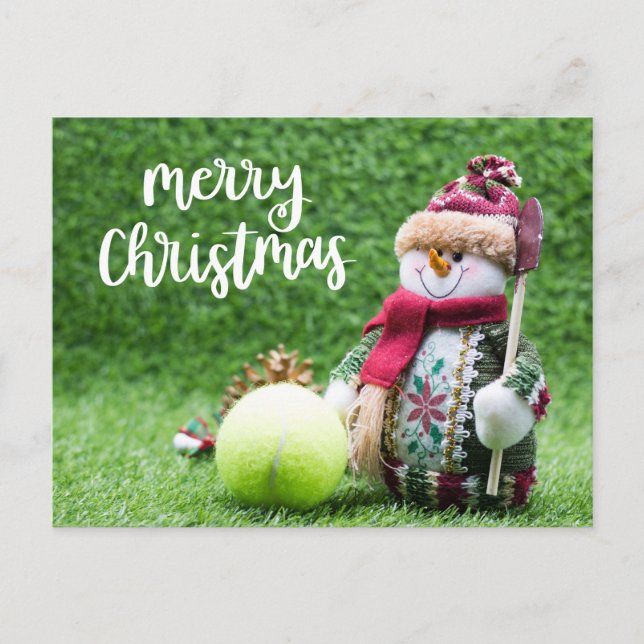 Tennis Frohe Weihnachten mit Snowman Postkarte (Vorderseite)
