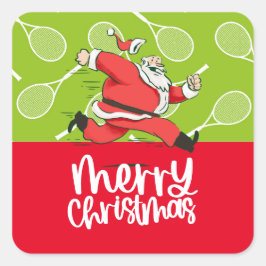 Tennis Frohe Weihnachten mit Tennisball und Santa Quadratischer Aufkleber