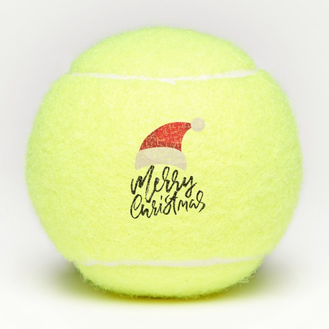Tennis Frohe Weihnachten mit Weihnachtsmannmütze Tennisbälle (Vorderseite)