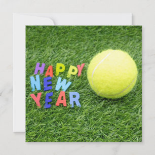 Tennis Frohes Neues Jahr & Tennisball für Spieler  Feiertagskarte