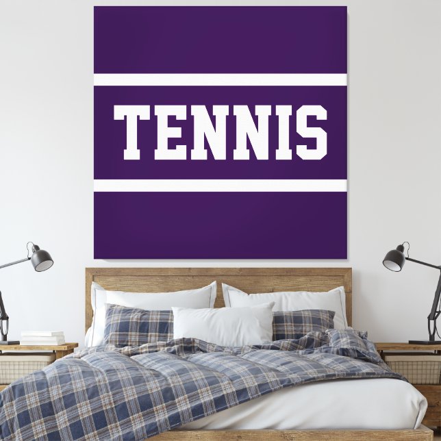 TENNIS Fun Bold Athletic Deep Purple White Stripes Leinwanddruck (Insitu (Schlafzimmer))