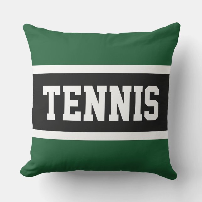 TENNIS Fun Bold Black Dark Green Sporty Stripes Kissen (Vorderseite)