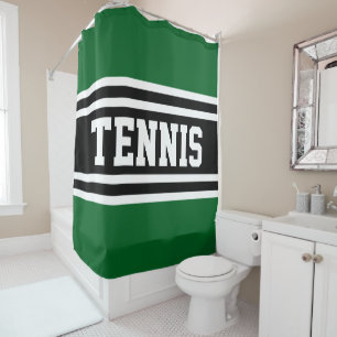 TENNIS Fun Bold Grün Schwarz Weiß Rennstreifen Duschvorhang