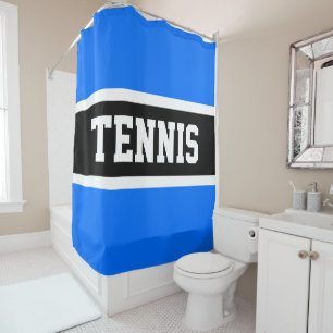 TENNIS Fun Sporty Bright Blue Schwarz-weiße Streif Duschvorhang
