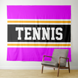 TENNIS Fun Sporty Bright Pink Black Yellow Streife Wandteppich