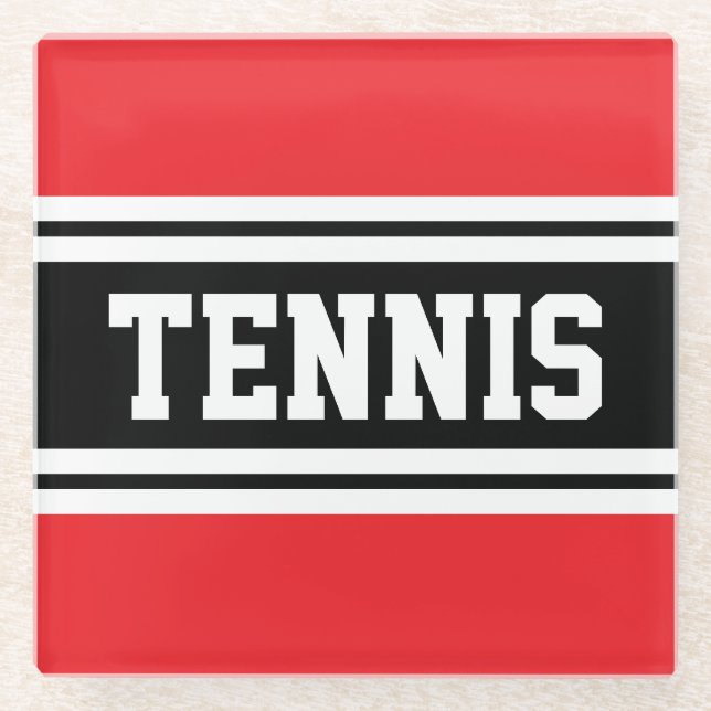 TENNIS Fun Sporty Bright Red Black Racing Streifen Glasuntersetzer (Vorderseite)