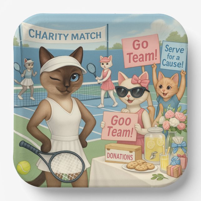 Tennis Fund Raiser für Cat Lovers Pappteller (Vorderseite)
