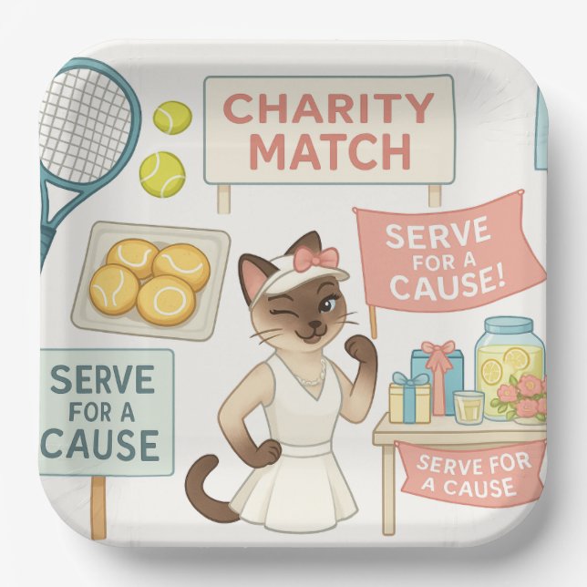 Tennis Fund Raiser für Cat Lovers Pappteller (Vorderseite)