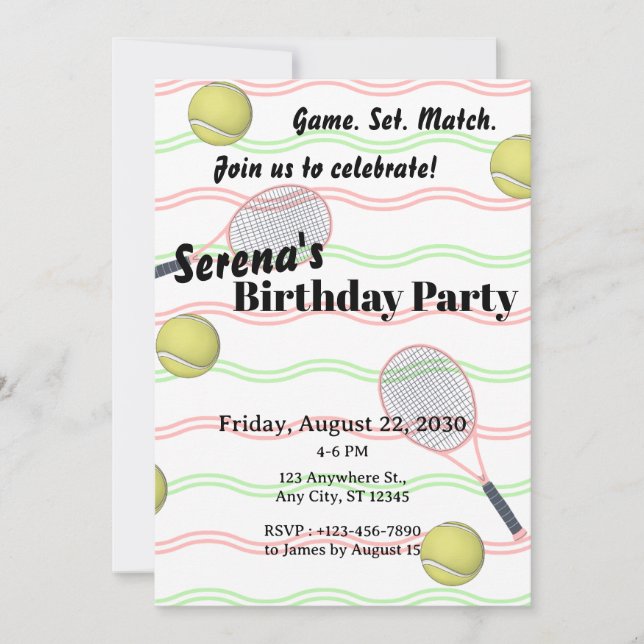 Tennis-Geburtstag Einladung (Vorderseite)