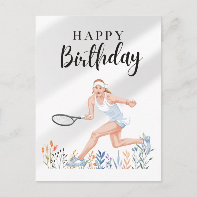 Tennis Geburtstag für weibliche Spieler Postkarte (Vorderseite)