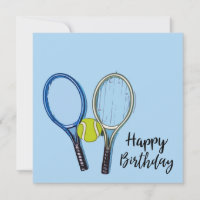 Tennis Geburtstag mit Ball und Racket auf Blue