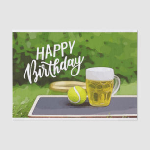 Tennis Geburtstag mit Bier und Ballschläger auf Gr Seidenpapier