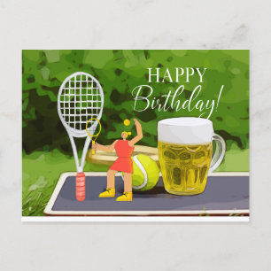 Tennis Geburtstag mit Bier und Ballschläger für di Postkarte