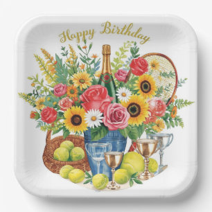Tennis Geburtstag mit Blume und Ballfarbe Pappteller