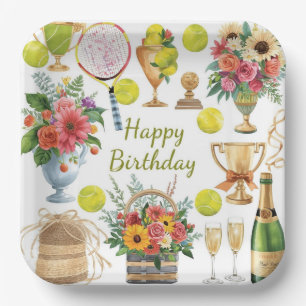 Tennis Geburtstag mit Blume und Ballfarbe Pappteller