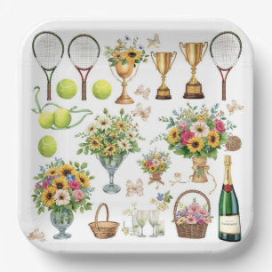 Tennis Geburtstag mit Blume und Ballfarbe Pappteller