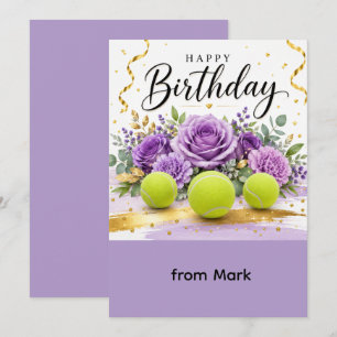 Tennis-Geburtstag mit Schläger und Blumen auf dem  Karte