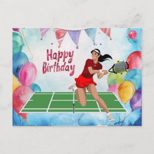 Tennis-Geburtstag mit Spielerinnen auf dem Platz Postkarte