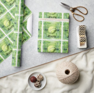 Tennis Geburtstag mit Tennisball und Schläger Geschenkpapier