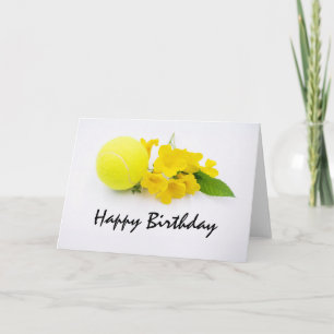 Tennis-Geburtstagskarte mit Tennisball und Blume Karte