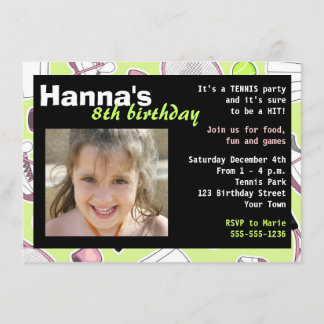 Tennis Geburtstagsparty Foto Einladung Grün