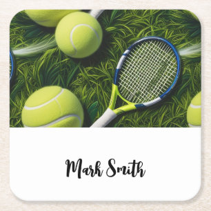 Tennis Gedicht mit Ball und Schläger Rechteckiger Pappuntersetzer