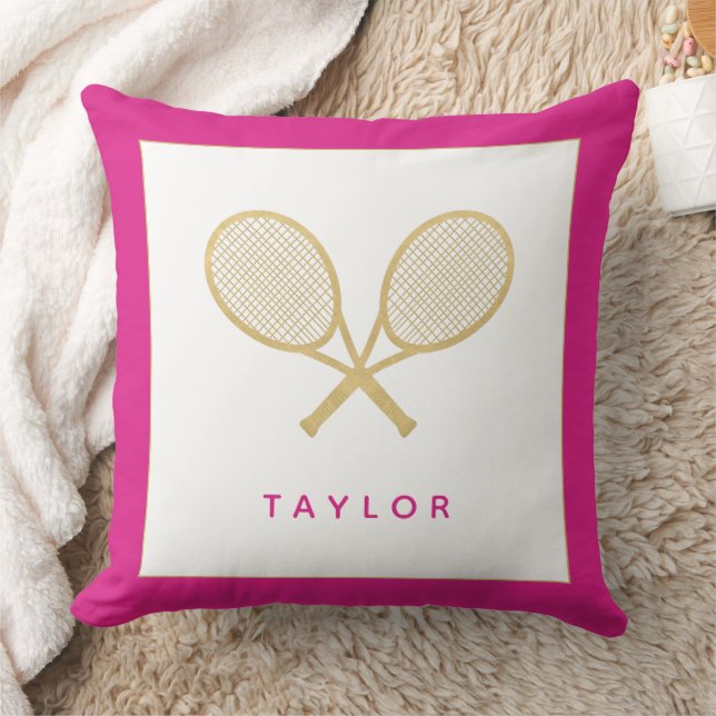 Tennis Gift Chic Gold Grau Pink Individuelle Name Kissen (Decke)