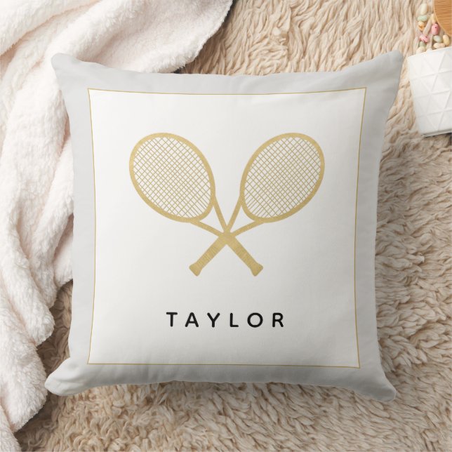 Tennis Gift Chic Gold Grau Schwarzer Individuelle  Kissen (Decke)