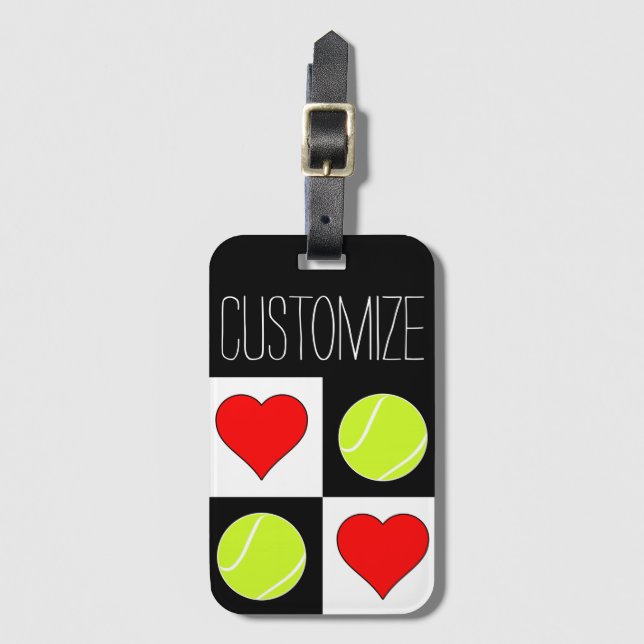Tennis Girls Niedlich Tennis Ball und Herz Pattern Gepäckanhänger (Vorderseite Vertikal)