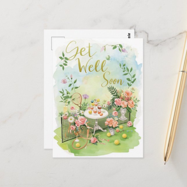 Tennis Gute Besserung  Postkarte (Vorderseite/Rückseite Beispiel)