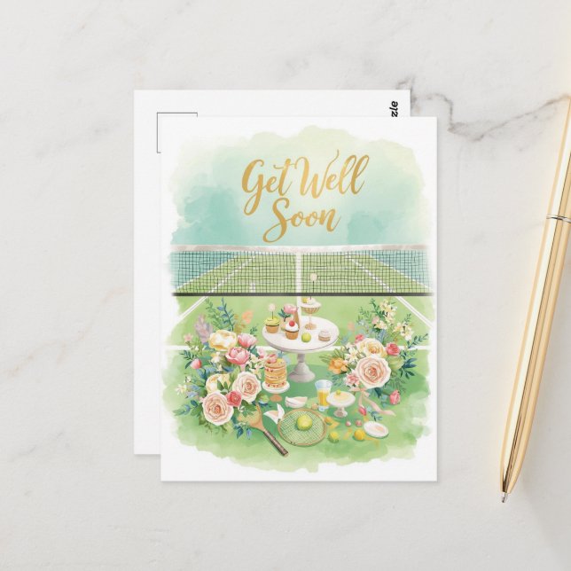 Tennis Gute Besserung  Postkarte (Vorderseite/Rückseite Beispiel)