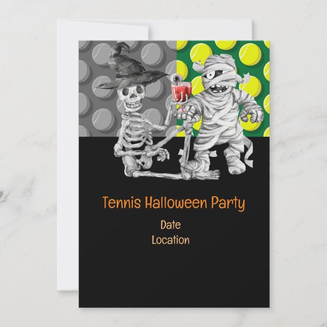 Tennis Halloween-Party mit Tennisball und Gespenst Einladung (Vorderseite)