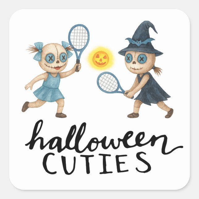 Tennis Halloween-Party mit Tennisball und Gespenst Quadratischer Aufkleber (Vorderseite)
