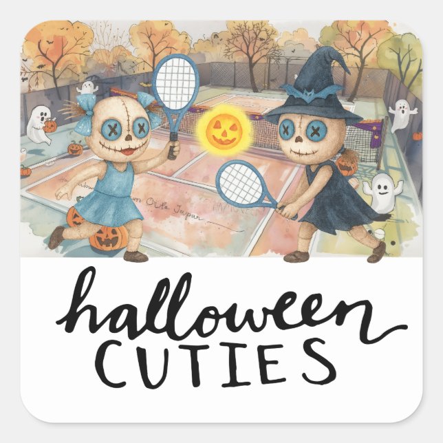 Tennis Halloween-Party mit Tennisball und Gespenst Quadratischer Aufkleber (Vorderseite)