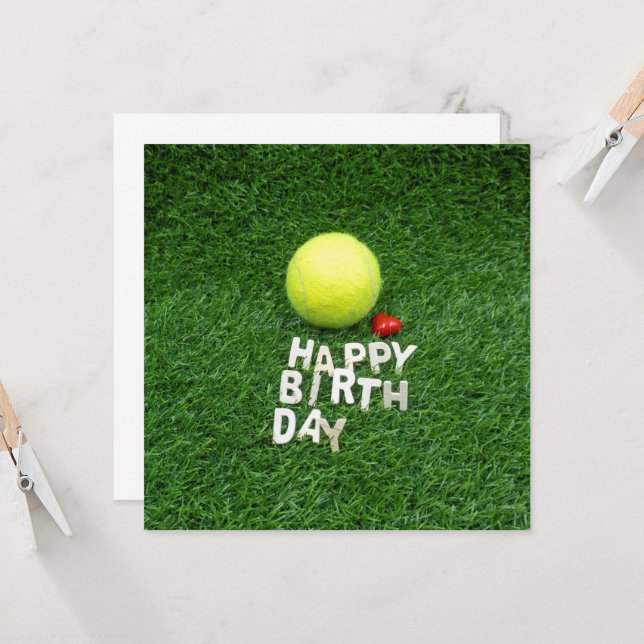 Tennis Happy Birthday mit Liebe-Herzform Karte (Vorderseite/Rückseite Beispiel)