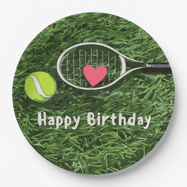 Tennis Happy Birthday Pappteller (Vorderseite)