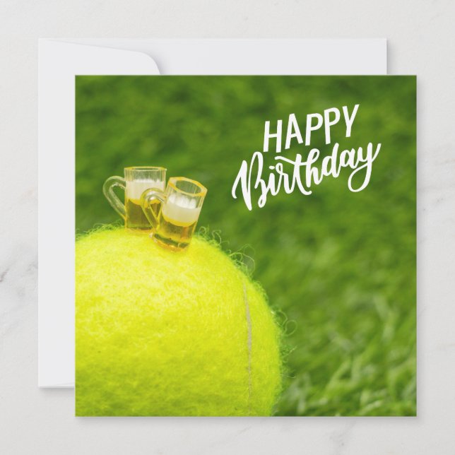 Tennis Happy Birthday Tennis Ball mit Bier grün (Vorderseite)